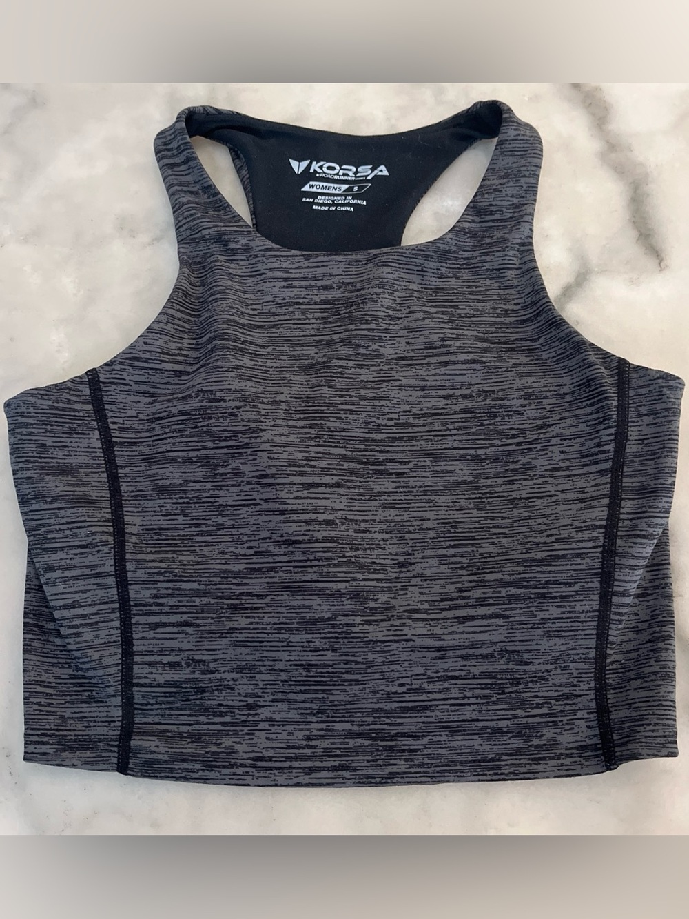 Black Gray Heathered Racerback Crop Tank with Built In Shelf Bra